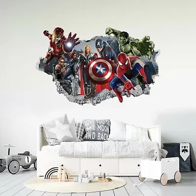 Avengers Hulk Spiderman Captain America Smashed Wall Decal Sticker 3D Wall Decor • $30.12