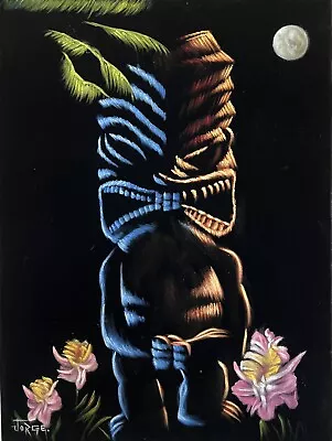 Native Hawaiian Tiki Polynesian Black Velvet Oil Painting Signed Art • $245