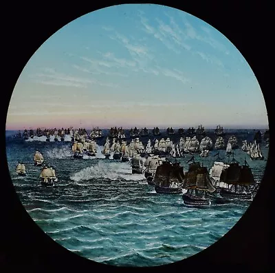 Magic Lantern Slide SHIPS IN BATTLE - TRAFALGAR ? C1890 LORD HORATIO NELSON • £50