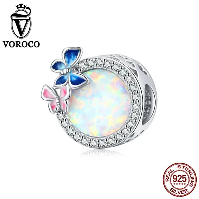 VOROCO Fashion 925 Silver Charms Blue Style DIY Bead Fit Bracelet Necklace Women • £12.42