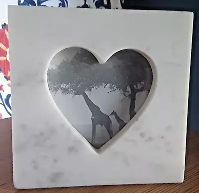 White Marble Natural Stone Picture Frame Heart Cut-Out 5.5 X 5.5” • $20