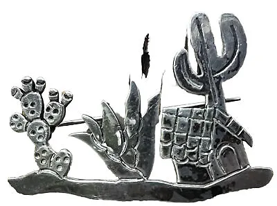 Mexican Sterling Silver PinTaxco Mexico 925 TC 24 Three Cactus And A House Rare • $24.50