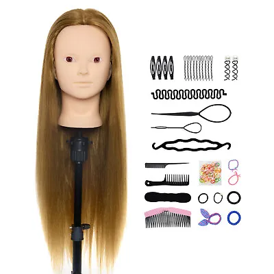24  50% Real Hair PracticeTraining Head Mannequin Doll Hairdressing Free Clamp • £20.99