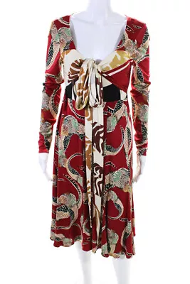 Issa London Womens Red Silk Mixed Print Scoop Neck Long Sleeve Shift Dress Size8 • $85.39