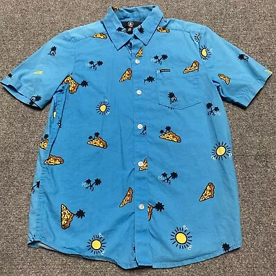 VOLCOM Cheesy Street Boys Button Up Shirt Blue Size Medium  • $10.99