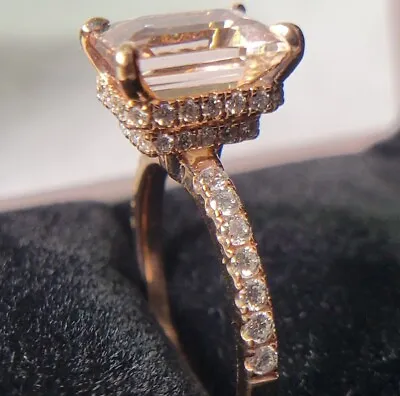 $850 • Buy Morganite Diamond Engagement Ring 2.7-3 Carat Ring 14k Rose Gold Emerald Cut Art