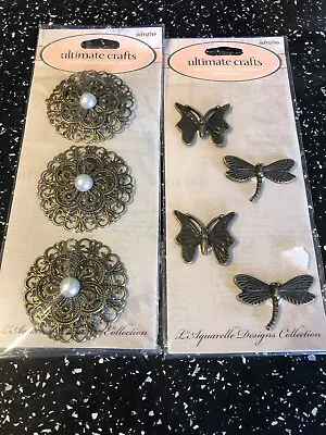 Ultimate Crafts Ornate Metal Flowers & Butterfly & Dragonfly Charms Bundle  • £3