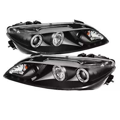 Mazda 03-06 6 DRL LED Black Dual Halo Projector Headlights Lamps Pair Set • $294.80