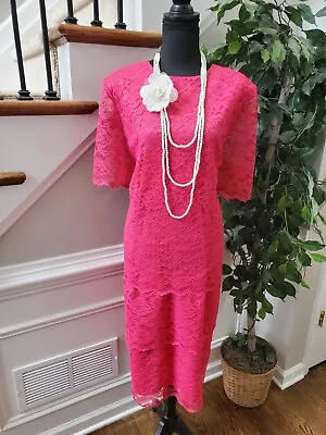 Vintage Women's Pink 100% Polyester HalfSleeve Round Neck KneeLength Dress  16 • $36