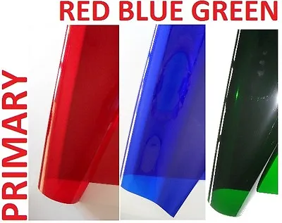 3 X PRIMARY COLOURS Lighting Filter Gel Sheet RED BLUE GREEN Crafts 122cm X 28cm • £18.99