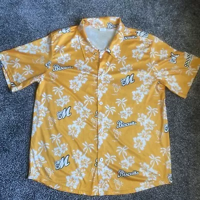 Montgomery Biscuits Hawaiian Floral Tropical Yellow Button Down Shirt Unisex XL • $21.99