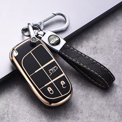 TPU Key Fob Case Cover Protector For Jeep Cherokee Dodge Chrysler 3 Button Black • $27.71