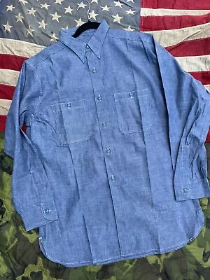 Vintage US NAVY Chambray  WWII 1940's Work Shirt Size 15 Deadstock USN WW2 • $450