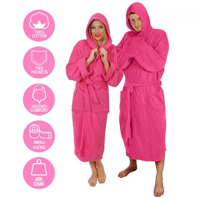 £18.99 • Buy Pink Hooded Bathrobe 100% Cotton Heavy Towel Unisex Hospital Gown Robe S - Xxxxl