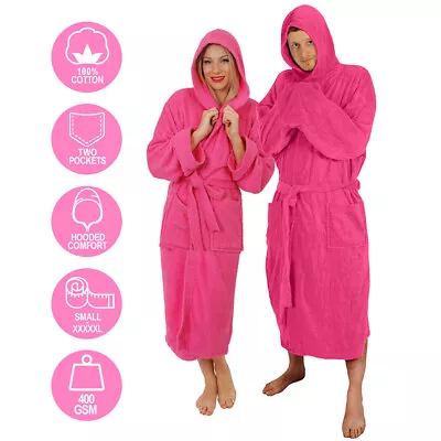 £18.99 • Buy Pink Hooded Bathrobe 100% Cotton Heavy Towel Unisex Hospital Gown Robe S - Xxxxl