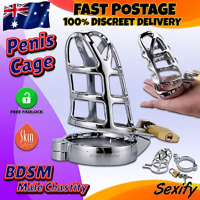 BDSM Male Penis Chastity Cage Kit Cock Fetish Padlock Restraint Bondage Sex Toy • $24.95