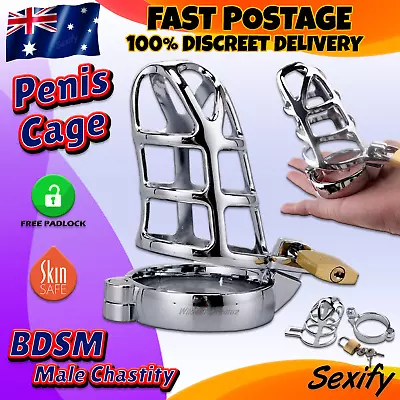 BDSM Male Penis Chastity Cage Kit Cock Fetish Padlock Restraint Bondage Sex Toy • $24.95