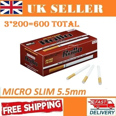 £13.99 • Buy 3*200=600 ROLLO RED MICRO SLIM 5.5mm EMPTY CIGARETTE TUBES NEW PRODUCT ! ! !