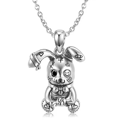 925 Sterling Silver Bunny Voodoo Ragdoll Rabbit Necklace Pendant Punk Charm • $8.99