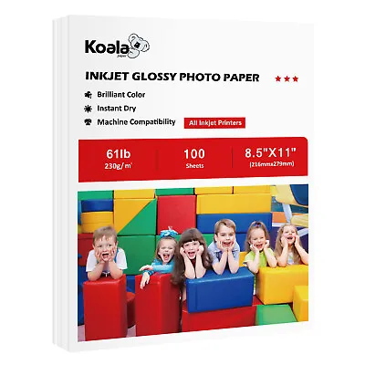 Koala Premium Glossy Photo Paper 61lb 8.5x11 Thick Picture Paper Inkjet 100PK • $16.95