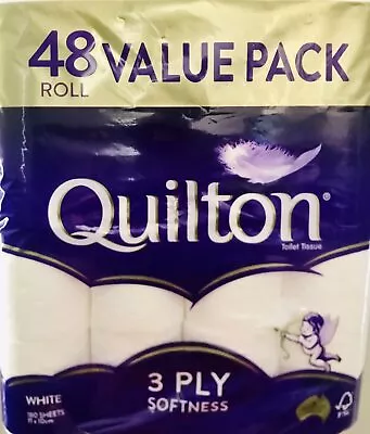 48 X QUILTON TOILET PAPER TISSUE ROLLS SOFTNESS SANITARY 3 PLY 180 SHEETS BULK • $39.94