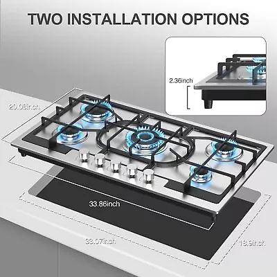 Gas Cooktop Gas Stove Built-In 5 Burner 34 Inch Stainless Steel Gas Hob NG/LPG • $237.49