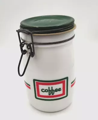 Vintage Wheaton Milk Glass Coffee Jar Canister 1L Red Green Stripe Kitchen • $38