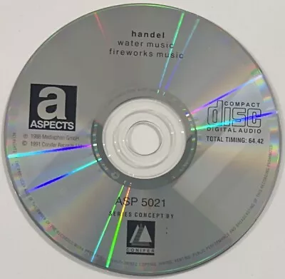 Handel Water Music / Fireworks Music - 1991 CD Disc Only In A Clear Sleeve • £2.25