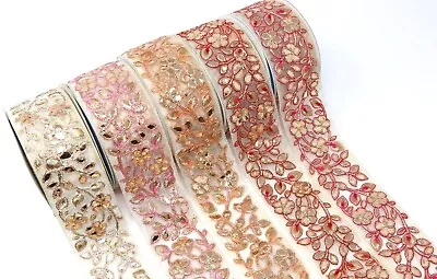 £6.57 • Buy Embroidered Lace Trim Craft Sew On With Gota Ribbon Decorative 6cm W 1 M Indian