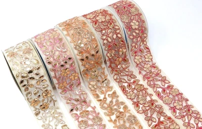 £6.57 • Buy Embroidered Lace Trim Craft Sew On With Gota Ribbon Decorative 6cm W 1 M Indian