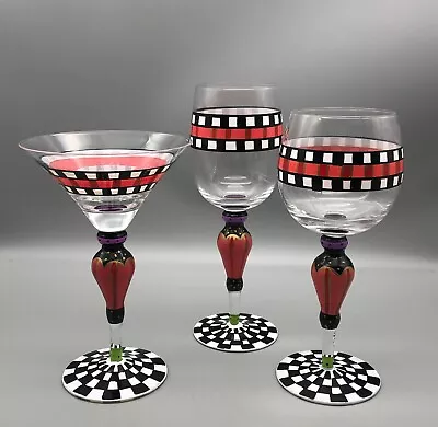 Mackenzie Childs Inspired Hand Painted Halloween Checks Glass Stemware Choice • $22.99