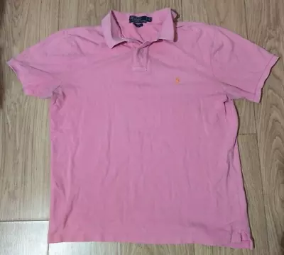 Vintage Ralph Lauren Mens Polo T Shirt Size L Large Slim Fit Pink READ DESC • £12