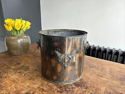 Antique Vintage Log Bucket Bin Coal Scuttle With Liner - Sticks - Storage • £55