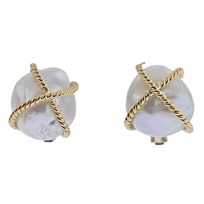 Verdura Caged Baroque Pearl Gold Earrings • $8500
