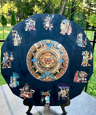 Wood Wall Hanging The Sun Stone Aztec Calendar Large MCM Mexico Plaque Kachinas • $24