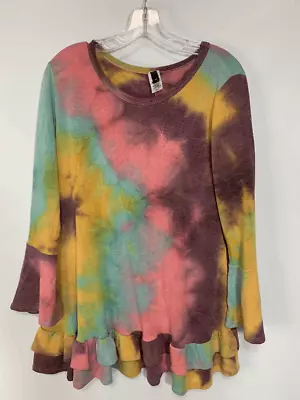 Yahada Women's Tie Dye Bell Sleeve Ruffle Hem Top Size Small • $18