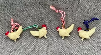 4 Vintage Miniature Tiny Plastic Prize Toy Charms Roosters Or Chickens Hens • $6