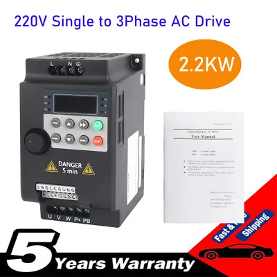 VFD Frequency Speed Controller 2.2KW 220V Single To 3Phase Motor Inverter Drive • £69.89