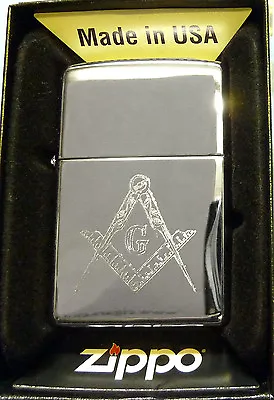 Polished Chrome Zippo Lighter With Masonic Logo - With Free Engraving • $46.72