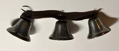 Antique Cast Brass Bronze Sleigh Bell Holiday Door Natural Patina - Set Of 3 • $35