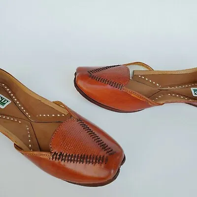 Punjabi Plain Casual Brown Leather Jutti Flat Indian Mojari Shoes For Women • $19