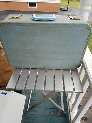 Vtg 1960s BLUE  Hardside Suitcase/Luggage Retro With Key  21 X14 X7  • $30