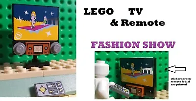 LEGO TV & Remote With Stand & Dial Frequency Tile Screen Is 4x4 Sticker Fashion • $5.31
