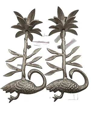 Candlestick Holder Tropical Palm Tree Flamingo Metal Wall Mounted 11  • £77.14