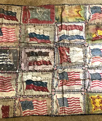 1912 Printed Cotton Flags Of The World Coverlet Featuring 48-star American Flags • $80