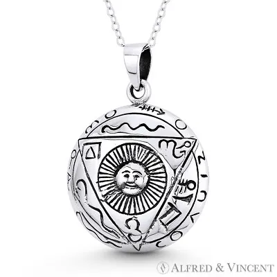 $26.85 • Buy Aztec / Mayan Sun God Smiling Face Circle Charm Pendant In .925 Sterling Silver