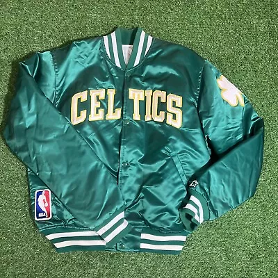 80s Vintage Starter Boston Celtics Men's Green Satin Bomber Jacket Size Large • $180