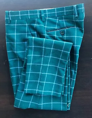ASOS Mens Pants Size 34x34 Green Windowpane Plaid Straight Wool/Poly Blend • $19