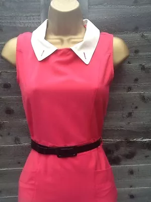 Oasis 50's Pink Vintage Retro Pencil Wiggle Belted Dress Size 10 • £29.99