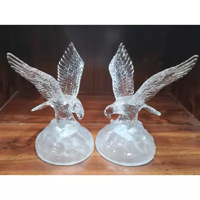 Pair Of 8  Vintage Crystal D'Arques Clear Heavy Bald Eagle Figurines France '93 • $85.50